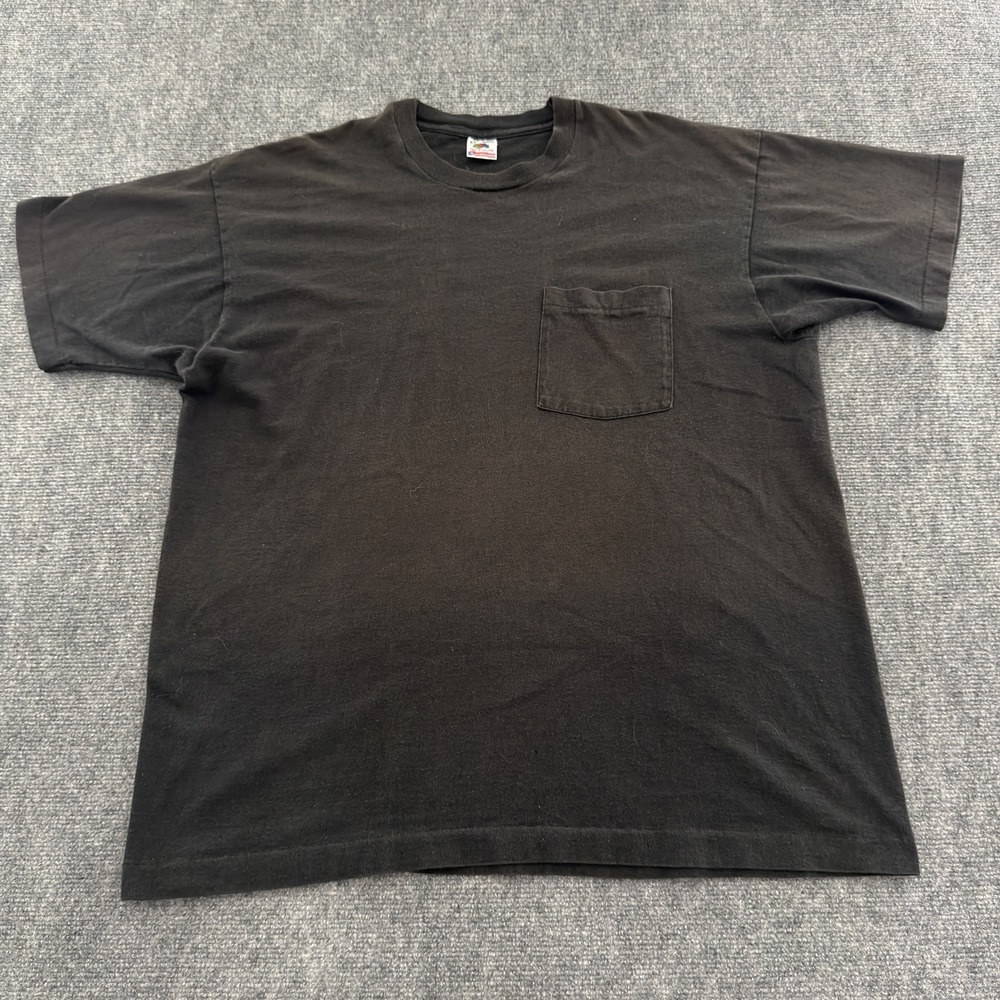 Vintage 90s Fruit of the Loom Black Pocket T-Shirt XL Single Stitch USA
